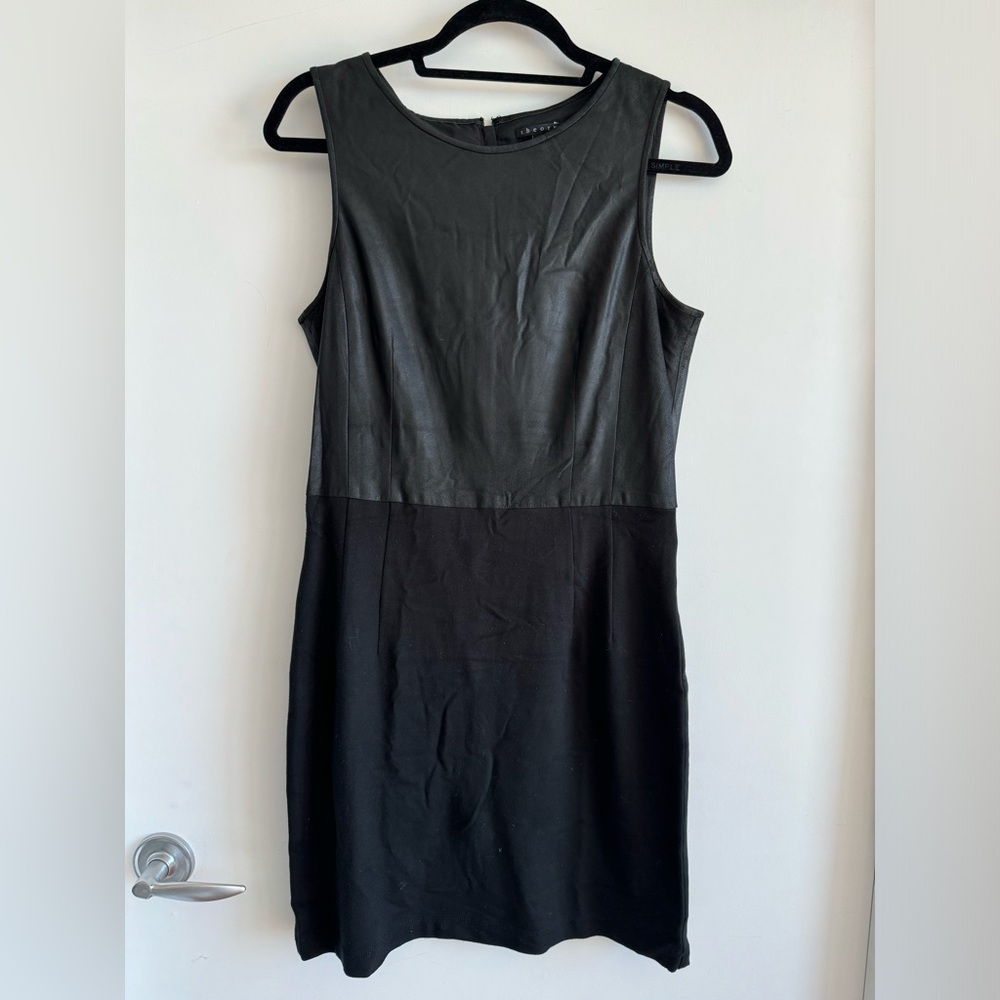 Theory Lamb Leather and Fabric Mini Dress